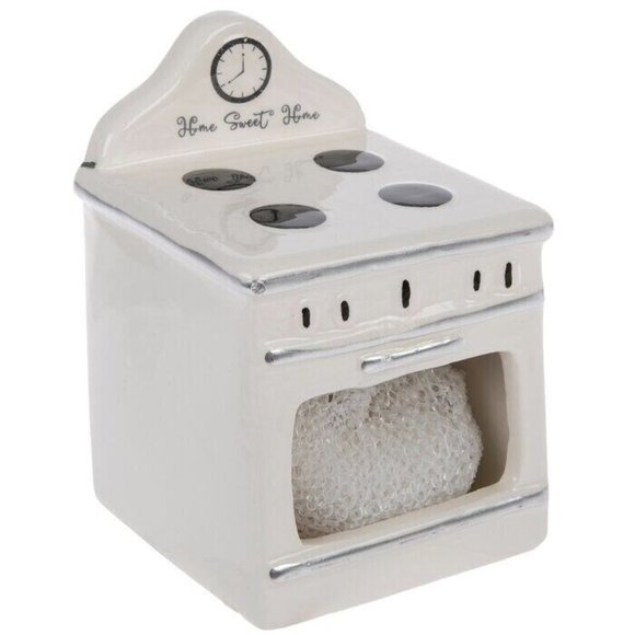 Home Sweet Home Retro Stove Scrubby Holder White Mesh Sponge 5-in Vintage Style - Picture 1 of 7
